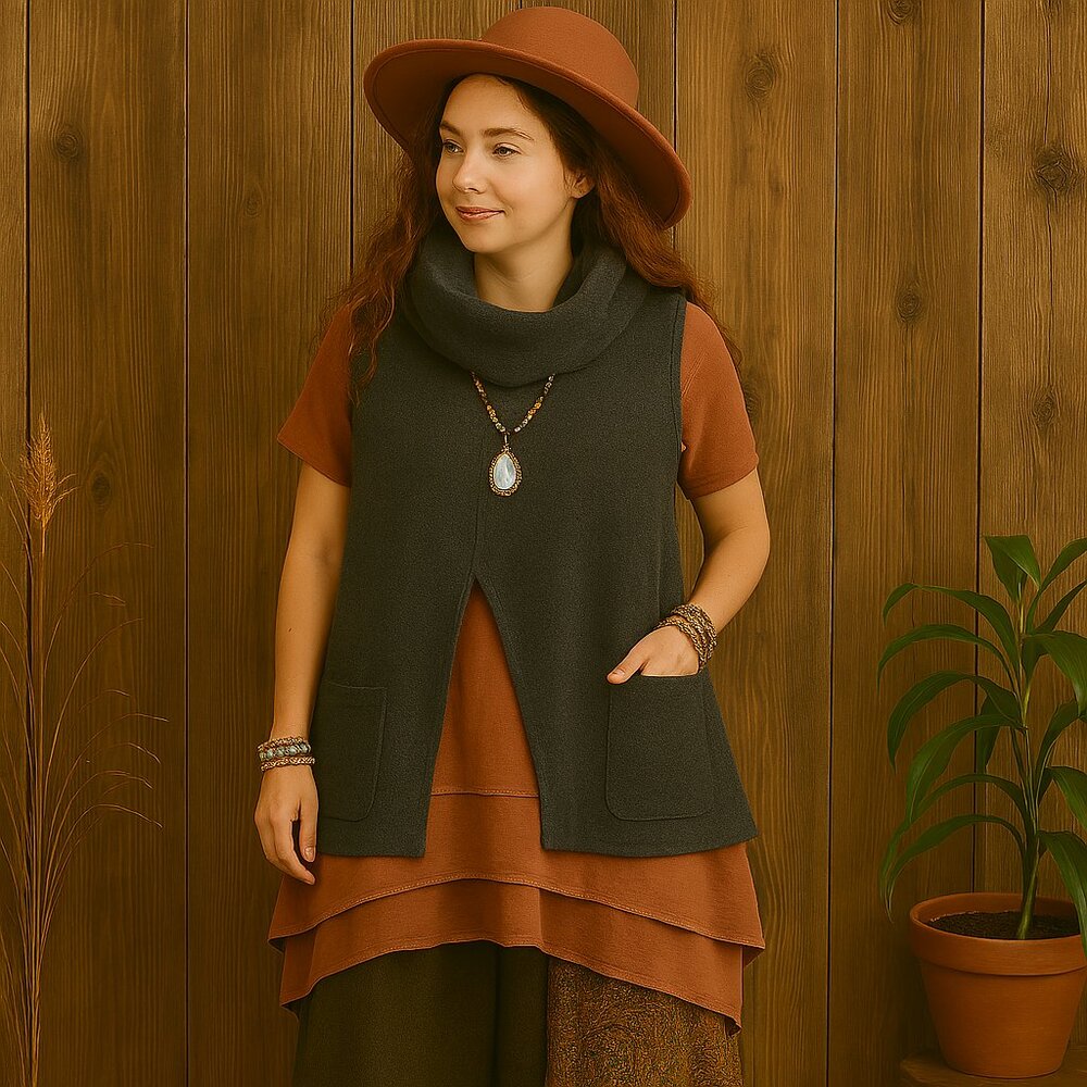 Windhorse Cowl Neck Sweater Tunic Size S/M Lagenlook Art to Wear Boho Minimalist